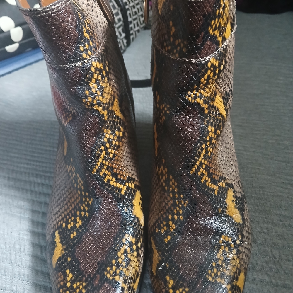 Franco Sarto Brown and Yellow Snake Print Ankle Boots